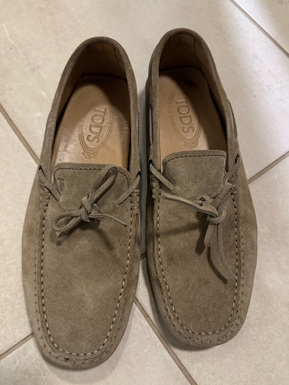 TOD'S Men’s Driving Mocassin Suede Driving Loafers in Taupe Brown Camel size 6.5 - Picture 3 of 12